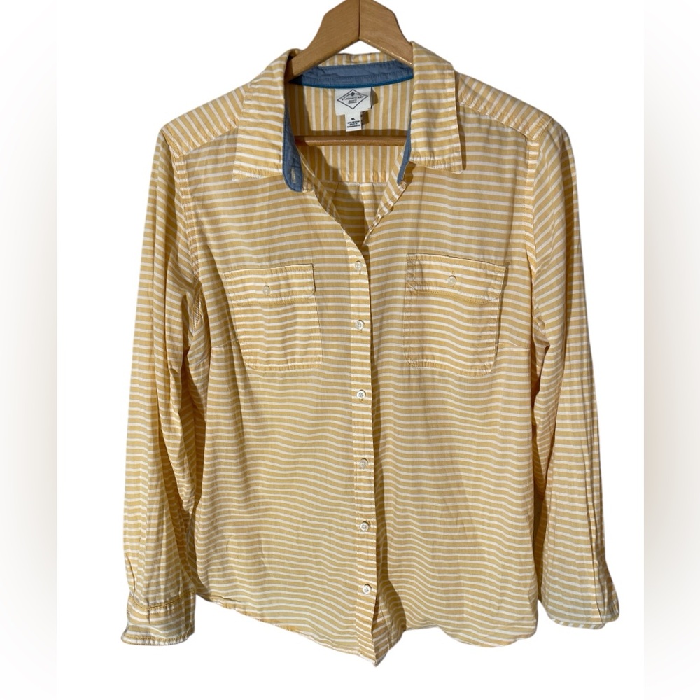 St. John's Bay Yellow and White Striped Button-Down Shirt
